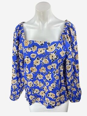 Ann Taylor Blue Blouse with Tan Floral Design size S